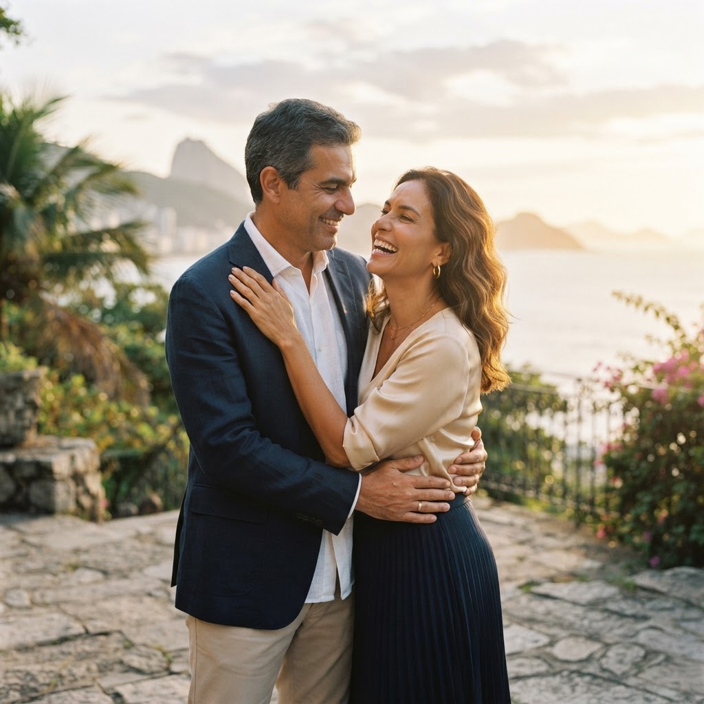 Casal maduro sorrindo, representando bem-estar e segurança com o plano de saúde ideal